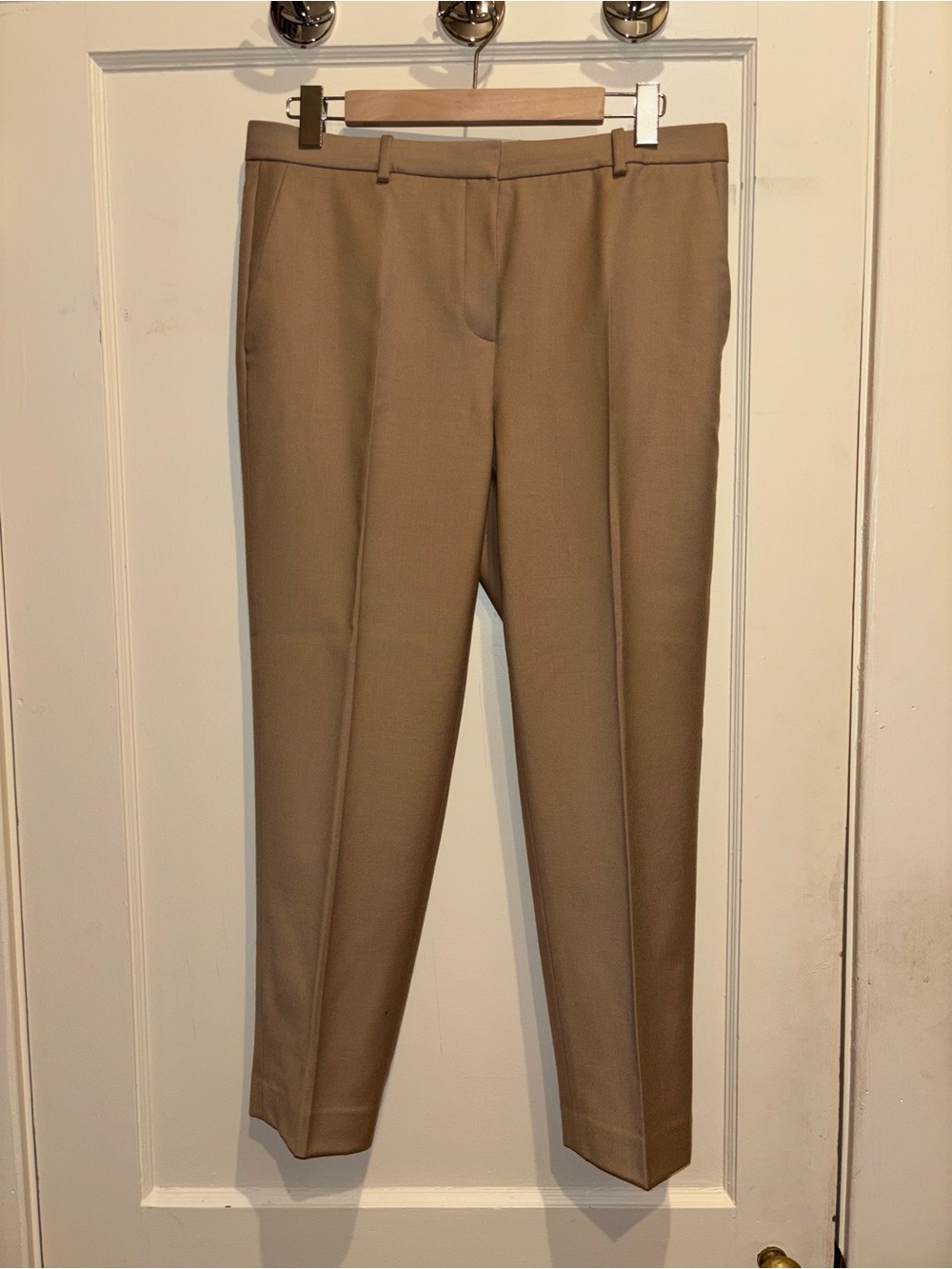 Theory Sleek Flannel Tailored Trousers in Camel